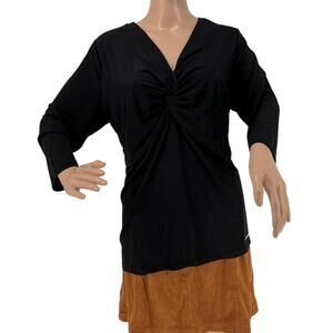 NWT Michael Kors Womens Black Twist Front Long Sleeve Top Size 1X Office OOTD